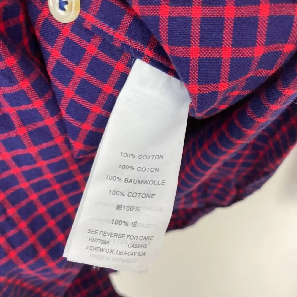 J. Crew Blue Red Plaid Oxford Slim Fit Long Sleeve Button Down Sz XL